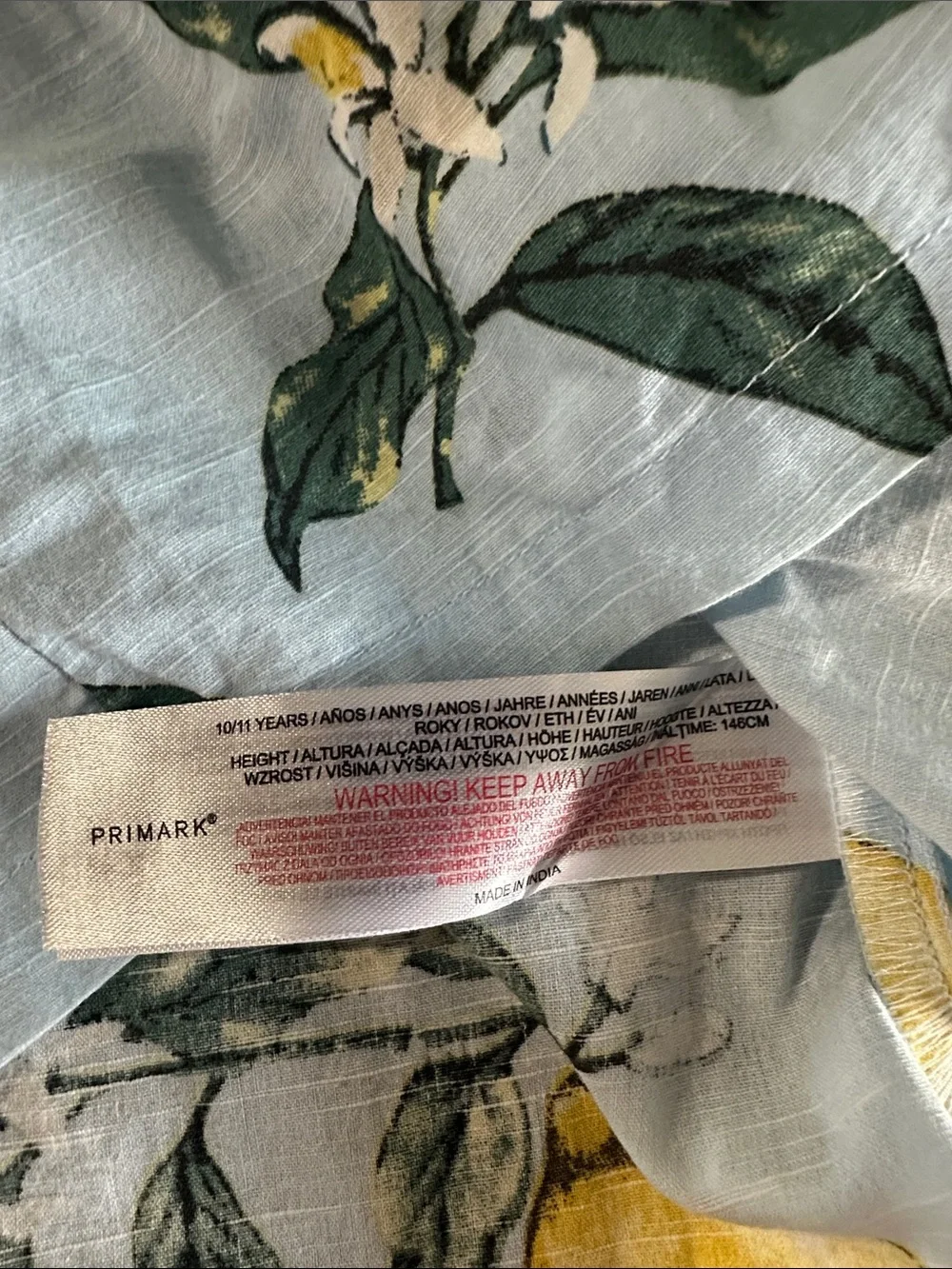 Primark Light Blue Short-Sleeve Lemon Print Button-Down Shirt 100% organic cotto